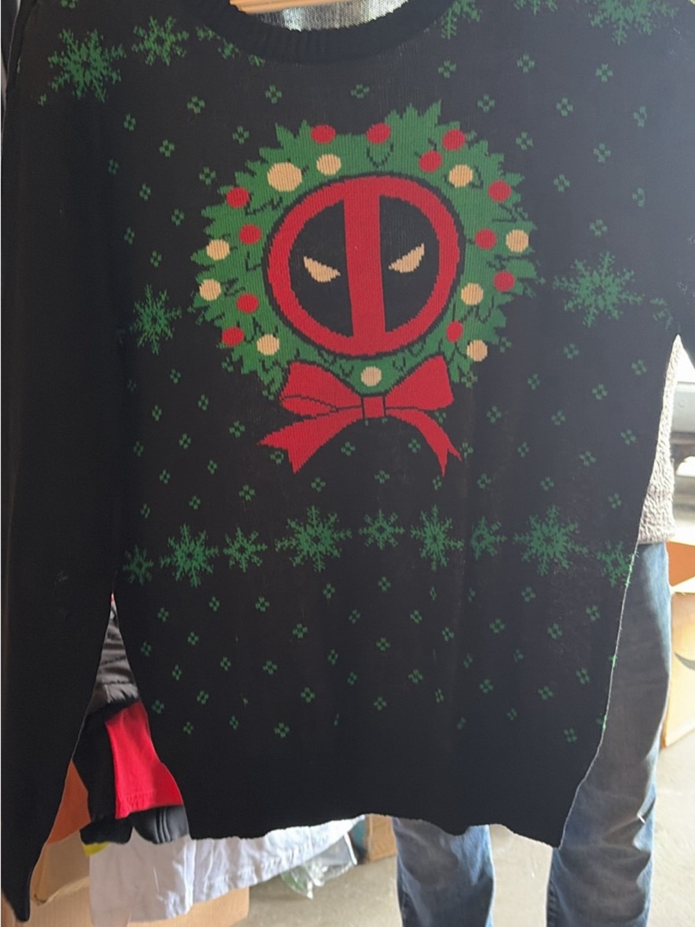 Marvel Black Deadpool Wreath Holiday Knit Sweater